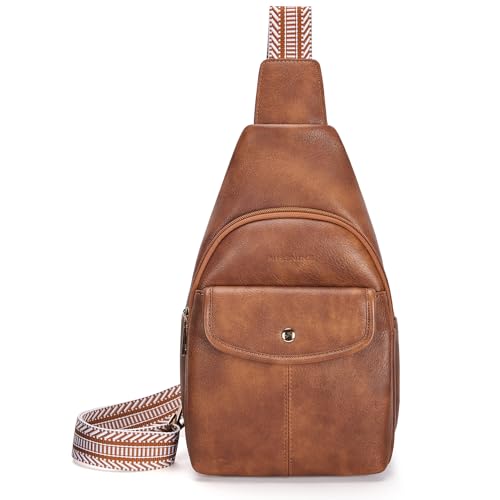Missnine PU Leather Sling Bag for Women Anti-theft Crossbody Large Sling Backpack Travel Bag Purse