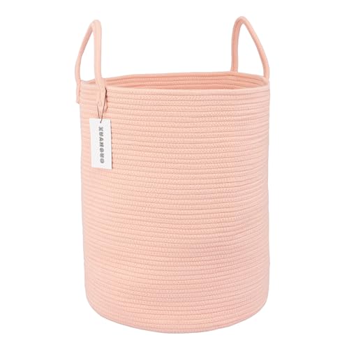 Image of XUANGUO Cotton Rope Laundry Basket Hamper for Clothes Woven Storage Basket for Living Room Bedroom Boho Tall Rope Baskets for Blanket Toys Pillow Towels Baby Nursery Hamper Bin coral pink