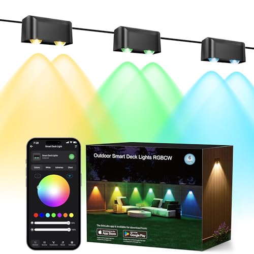 Image of Brizled Smart Fence Lights, RGBCW Outdoor Color Changing Deck Lights APP & Voice Controlled, 32.8ft Music Sync Orange Purple Fence Lighting Smart Lighting IP65 Waterproof for Halloween Christmas Decor