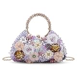 Syrads Mujer Bolso con Cuentas Y Flores Noche de Embrague para Fiesta Lady Party,Morado