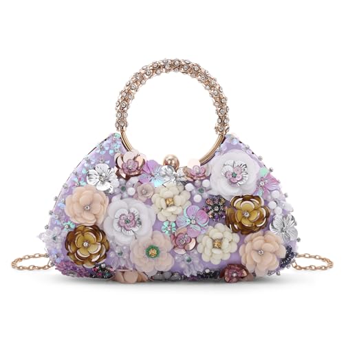 Syrads Mujer Bolso con Cuentas Y Flores Noche de Embrague para Fiesta Lady Party,Morado Syrads Mujer Bolso con Cuentas Y Flores Noche de Embrague para Fiesta Lady Party,Morado