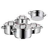 WMF 760056380 Function 4 Cookware Set with Steamer Insert, Stainless Steel, Transparent, 20 cm, 5 Units
