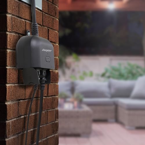 Energizer Smart Wi-Fi Outdoor Plug, Water-Resistant, 2 Individually Controlled Outdoors, Customizable Schedules/Remote Access with App, Compatible with Alexa, Siri, Google Assistant