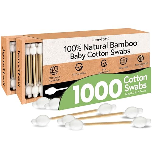 Jenvita 100% Bamboo Swabs for Ears, 1000 Pack, Safety Cotton Swabs