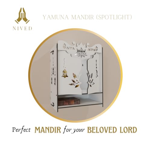 Image of NIVED YAMUNA Engineered Wood Mandir, White | with Spotlight