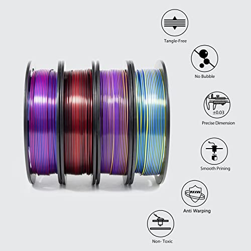 iSANMATE PLA Filament 1.75mm Bundle, Dual Color Silk PLA, 250g x 4 Pack