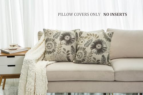 Mika Home Pack of 2 Decorative Throw Pillows Cases Cushion Cover for Sofa Couch Bed,Sunflower Pattern,20x20 Inches,Grey Cream