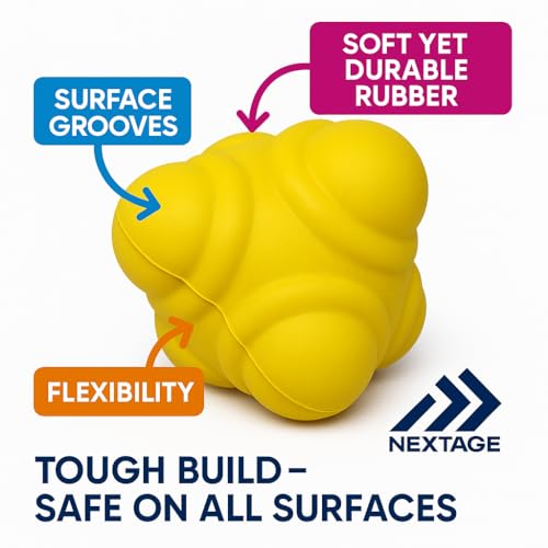 Image of Nextage Rubber Reaction Ball - High Bounce Reflex Sports Training Equipment, Agility Speed Hand Eye Coordination, Bouncing Multi Directional Reaction Ball for Cricket Boxing Badminton Tennis