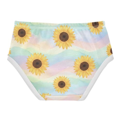 Sunflowers Rainbow Waves Pastel Toddler Girls Panties, Girls' Cotton Brief Underwear, 2T–8 Years2