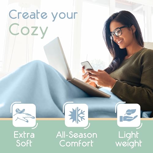 Vellux Twin Size Microfleece Supersoft Lightweight Throw Blanket | All-Season Comfort | Plush Pet-Friendly Blue