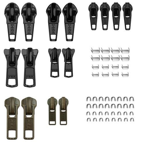 Zipper Repair Kit for YKK Metal, Molded Plastic & Coil Zippers, Compatible with YKK 35 Sizes,Replacement Sliders & Pulls for Clothing, Bags & Outdoor Gear