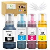 JoyPrinting E104 Tinte Nachfüllkit Kompatibel für Epson Ecotank ET-4800 ET-2710 ET‑2711 ET-2861 ET-2862 ET-2712 ET-2714 ET-2715 ET-2720 ET-2721 ET-2726 ET-2810 ET-2811 (140ml BK, 70ml Farbe)