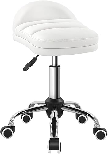 White Rolling Stool Chair with Wheel Perfect for Home Work SPA Massage Height-Adjustable and Cost-Effective Swivel Stool with Low Back