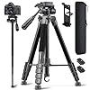 73″ Camera Tripod and Monopod, Professional Aluminum Tripod Stand for Mirrorless Camera/DSLR/Cell Phone/Camcorder/GoPro, with Phone Holder and Travel Bag (Black)
