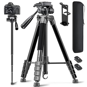 CAMBOFOTO 73″ Camera Tripod and Monopod, Professional Aluminum Tripod Stand for Mirrorless Camera/DSLR/Cell Phone/Camcorder/GoPro, with Phone Holder and Travel Bag (Black)