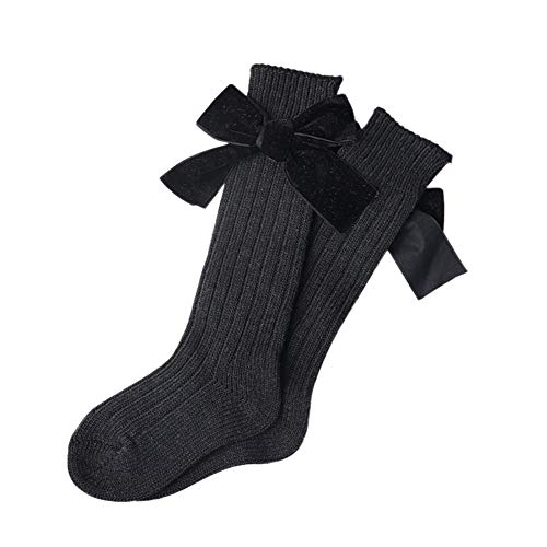 Kayotuas Baby Girls Uniform Knee High Socks with Bow Knit Long Stockings Infants Toddlers Cotton Tube Socks4