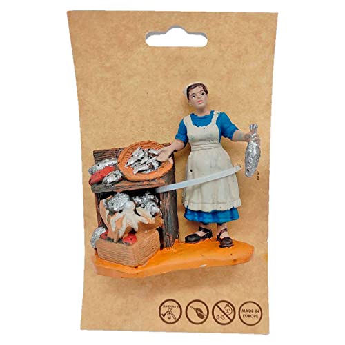 Acan Tradineur - Figura de pescadera para belén navideño 8,5 x 9 cm, durexina, Figura Decorativa oficios Nacimiento, Pesebre, Navidad, decoración Tradicional