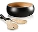 Francois et Mimi 3 Piece Bamboo Salad Bowl Set with Utensils, 11" Diameter (Black)
