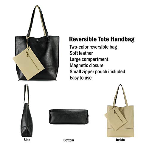 Scarleton Tote Bags for Women, Purses for Women, Handbags for Women, Reversible Travel Shoulder Bag with Pouch, H20180131 - Black/Stone - Thumbnail 4