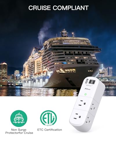 Image of Cruise Ship Essentials - Outlet Extender with Rotating Plug, 6 AC Outlets with USB Charging Ports, Multi Plug Wall Outlet USB C Charger Hub, Non Surge Protector Non Extension Cord
