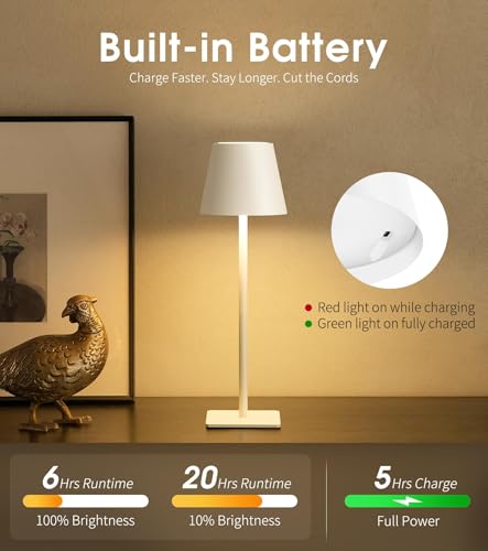 Image of UME 3 Pack Cordless Table Lamp, Battery Operated Lamp - Portable Waterproof Rechargeable Table Lamp 3 Color Temps & Stepless Dimming for Dinner, Desk, Cafe, Outdoor (White)
