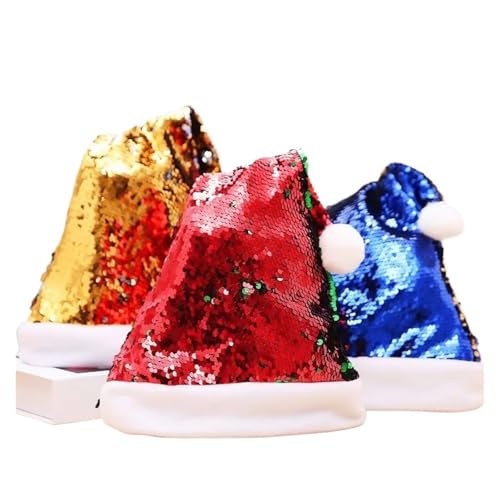 Santa hat Christmas decoration double-sided flip sequin hat, colored bead pick, adult dance party Holiday hat(Red Green)2