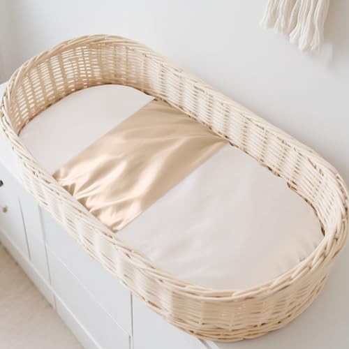 THXSILK Sábana bajera ajustable para moisés, 100% seda de morera, para pelo y cara de bebé, cierre de velcro para fijar el colchón, certificado Öko-Tex, 52 x 56 cm (champán, 1 unidad)