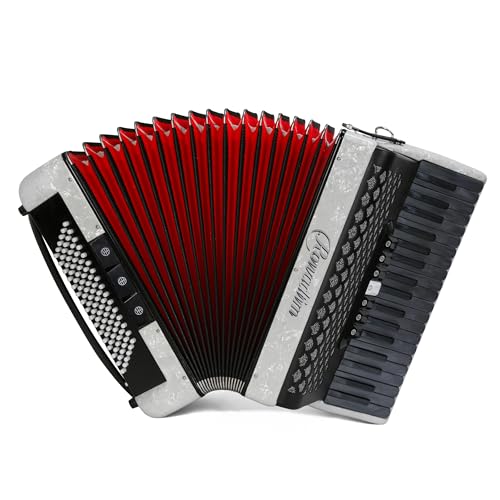 Accordion - 37 Key 96 Bass Professional Model for Beginners to Advanced Players, Includes Adjustable Strap & Backpack – Ideal for Classes, Practice & Live Performance (White)