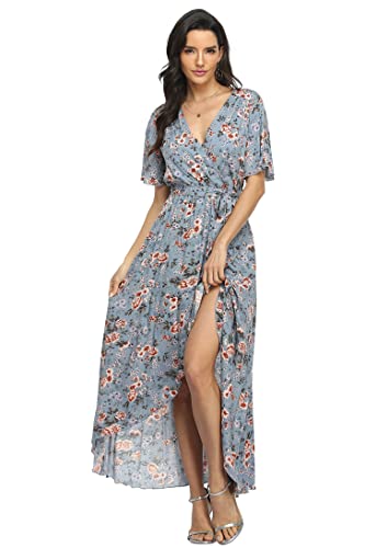 Image of VintageClothing Women's Wrap V Neck Floral Summer Dresses High Low Maxi Casual