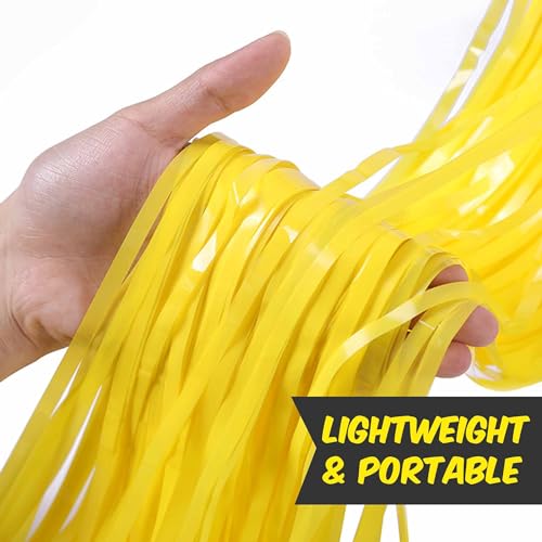 Image of 3 Pack Macaron Yellow Foil Fringe Curtains Backdrop, 3.28 x 9.8 Ft Metallic Streamers Tinsel Curtains Background for Photo Booth, Birthday, Halloween, Christmas, New Year Party Decorations