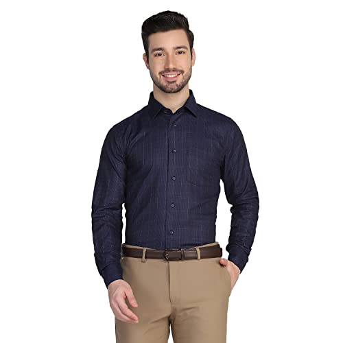 Image of blackberrys Checks Cotton Slim Fit Mens Work Wear Shirt
