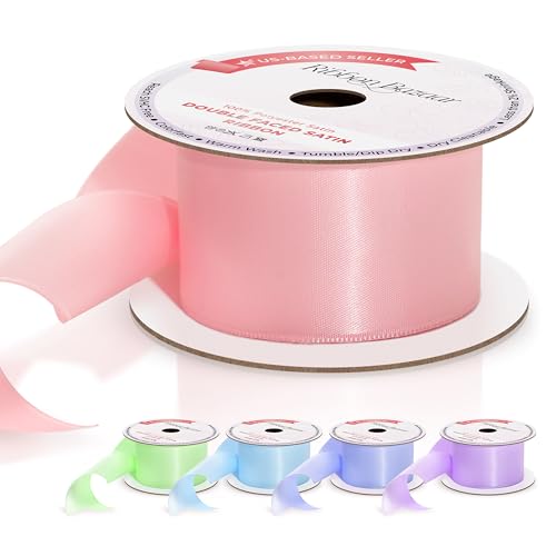 Image of Ribbon Bazaar Double Faced Satin - Premium Gloss Finish - 100% Polyester Ribbon for Gift Wrapping, Crafts, Scrapbooking, Hair Bow, Decorating & More - 1 /4 inch Pink 100yd Spool