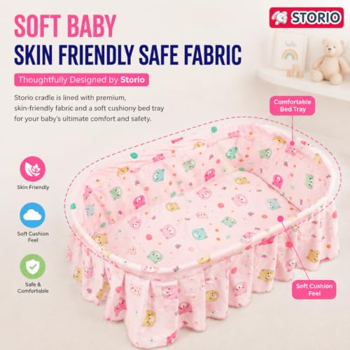Image of Storio Cozy Euro Cradle for New Born Baby | Baby Jhula, Palna & Swing Cradle for 0 to 3 Years | Thottil /Uyyala for Newborn | Swing Jhula for 0-2 Years Kids - Pink