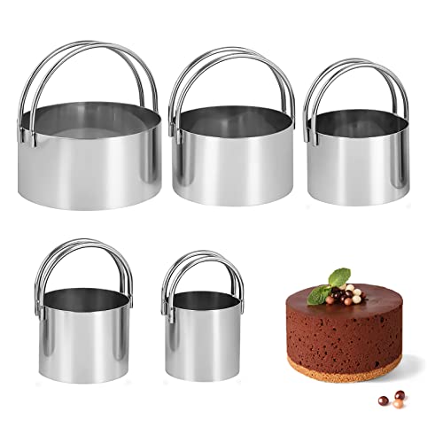 Cortador de Galletas - 5PCS Cortador de Galletas Redondo de Acero Inoxidable, Cortador de Galletas con Mango Fuerte para Hornear Pan Pastel Rosquilla Herramientas de Pastelería