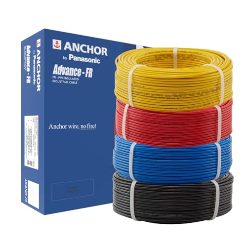 Image of Anchor by Panasonic Advance FR Wire Combo of 0.75 mm Black, 1 mm Blue, 1.5 mm Red & 2.5 mm Yellow, 90 Meter PVC Insulated 1 Core Pure Copper Fire Retardant Wire, (27380BK-27390BU-27404RD-27415YW)