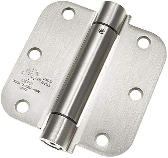 Cauldham (2 Pack) Heavy-Duty 3-1/2" Self-Closing Spring Door Hinge with 5/8" Radius Corners, UL Listed - Satin Nickel