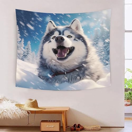 Tapisserie murale Husky 3D NMOTARVIN pour salon et chambre