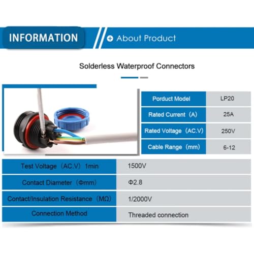 Enchufe industrial recto LP20-4F sin soldadura con aislamiento IP68 para cableado estanco 6