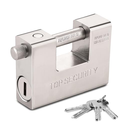 Cadenas robuste de 94 mm avec 5 clés, Cadenas Clé avec anse solide en acier trempé de 12,7 mm d'épaisseur, Cadenas à Clé de sécurité antivol résistant à la corrosion pour conteneurs d'expédition