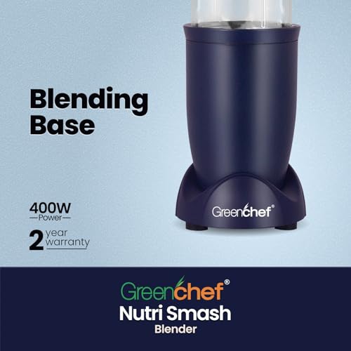 Image of Greenchef Nutri Smash Food Blender| Stainless Steel blades| Anti Slip Base| 400 Watts Power| 2 jars with 3 lids| Warranty 2 Years