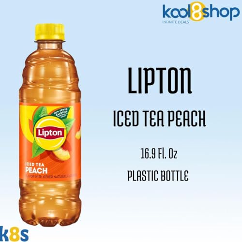 Lipton Peach Iced Tea 16.9 fl oz Plastic Bottles 15 pack + 15 Sugarcane Disposable Straws by KOOL8SHOP Infinite Deals