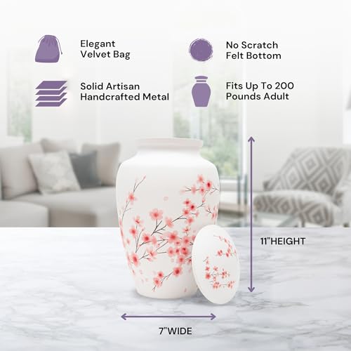 Image of Cremation Urns for Human Ashes Adult Female | Human Urn for Ashes for Women | Decorative for Cremation, Funeral, Burial, Home | Handcrafted Large Size - Cherry Blossom