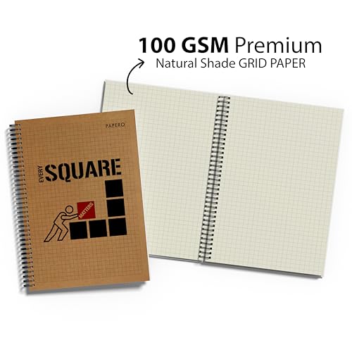 Image of PaperO Professional A4 Square Grid Notebook | 5MM Square Graph Design | A4 Size (8.5 x 11 inches) | Ideal for Architects & Designers | Kraft Cover | 100 Pages | Red (Every Square Matters)