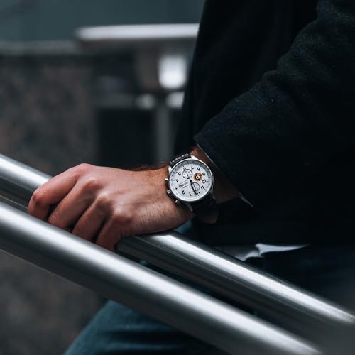 AVI-8 Hawker Hurricane Classic Chronograph Men's Watch 43.5mm - Stainless Steel Case, Tachymeter Scale & Date Display, Mineral Glass, Water Resistant to 5 ATM, 22mm Leather Strap, New Society Gift