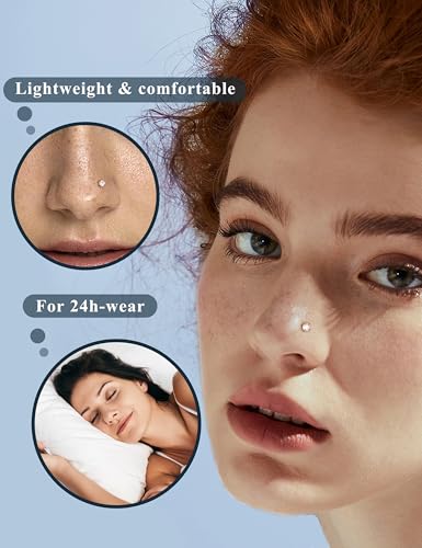 Florideco 14K Gold Filled Threadless Nose Studs for Women Hypoallergenic Surgical Steel Nose Rings Push In Flat back Nose Stud Labret Studs CZ Tragus Helix Piercing Jewelry 16G 18G 20G4