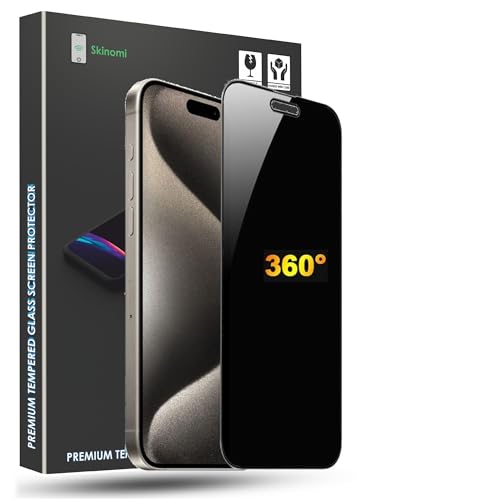 Skinomi 2 Pack 360 Degree 4-way Anti-spy for iPhone 14 Pro,Privacy Screen Protector 6.1'' Tempered Glass, Installation Kit, 9H Hardness