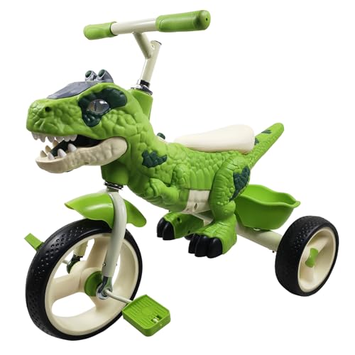 HQBB-888 Dinosaur Kids Tricycle for Ages 2-6, Toddler Tricycle Bike Big Wheel Trike with Music Lighting and Rubber Tires, Preschool Daycare Kids Bike, Gift and Toy for 2-6 Boys and Girls