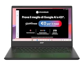 acer Chromebook 314, Ram 4 GB DDR4, eMMC 128 GB, Display 14" FHD, CBOA314-1H-C4ZG, Notebook, PC Portatile, Processore Intel Celeron N4500, Scheda Grafica Intel UHD, ChromeOS, Nero, 15.6"