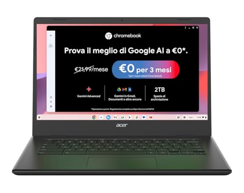 Acer Chromebook 314, Ram 4 GB DDR4, eMMC 128 GB, Display 14' FHD, CBOA314-1H-C4ZG, Notebook, PC Portatile, Processore Intel Celeron N4500, Scheda Grafica Intel UHD, ChromeOS, Nero
