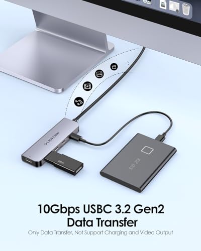 Image of LENTION 5 in 1 USB C Hub 10Gbps, 2ft Long Cable, 4 USB-C 3.2 Gen 2, 100W PD | Fast file transfer for creator & gamer, Stable Driver 3.0, Compatible with macOS, iOS /iPadOS, Windows & ChromeOS (CE31s)